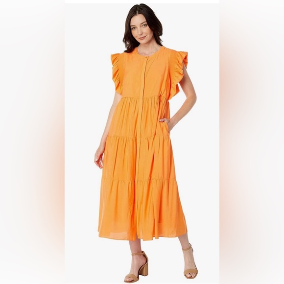 English Factory Dresses & Skirts - English Factory Orange Tiered Maxi with Ruffle Cap Sleeves